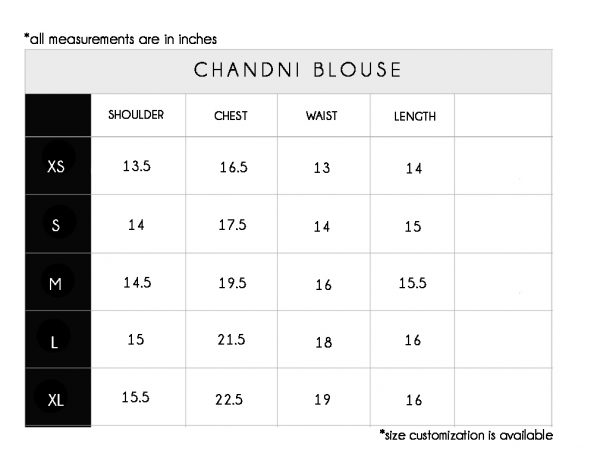 chandni sizes