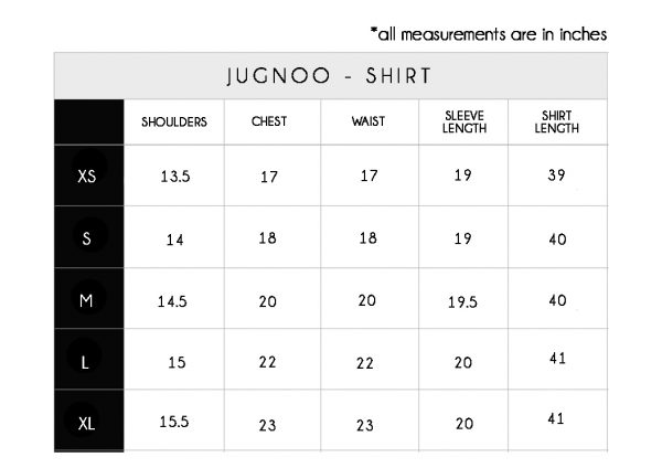 jugnoo kurti sizes
