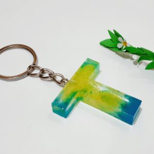 Multi Color Resin Letter Keychain - T