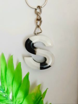 Black & White Resin Letter Keychain - S