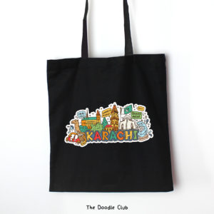 Karachi Doodle Black Tote Bag