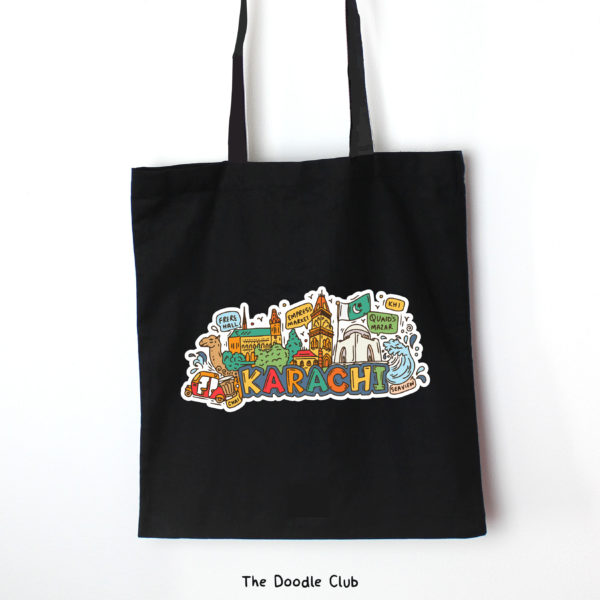 Karachi Doodle Black Tote Bag